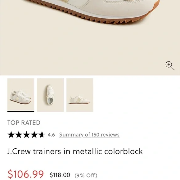 J Crew trainers in metallic colorblock Women's Cream Sneakers with Gold Accents - Picture 4 of 12
